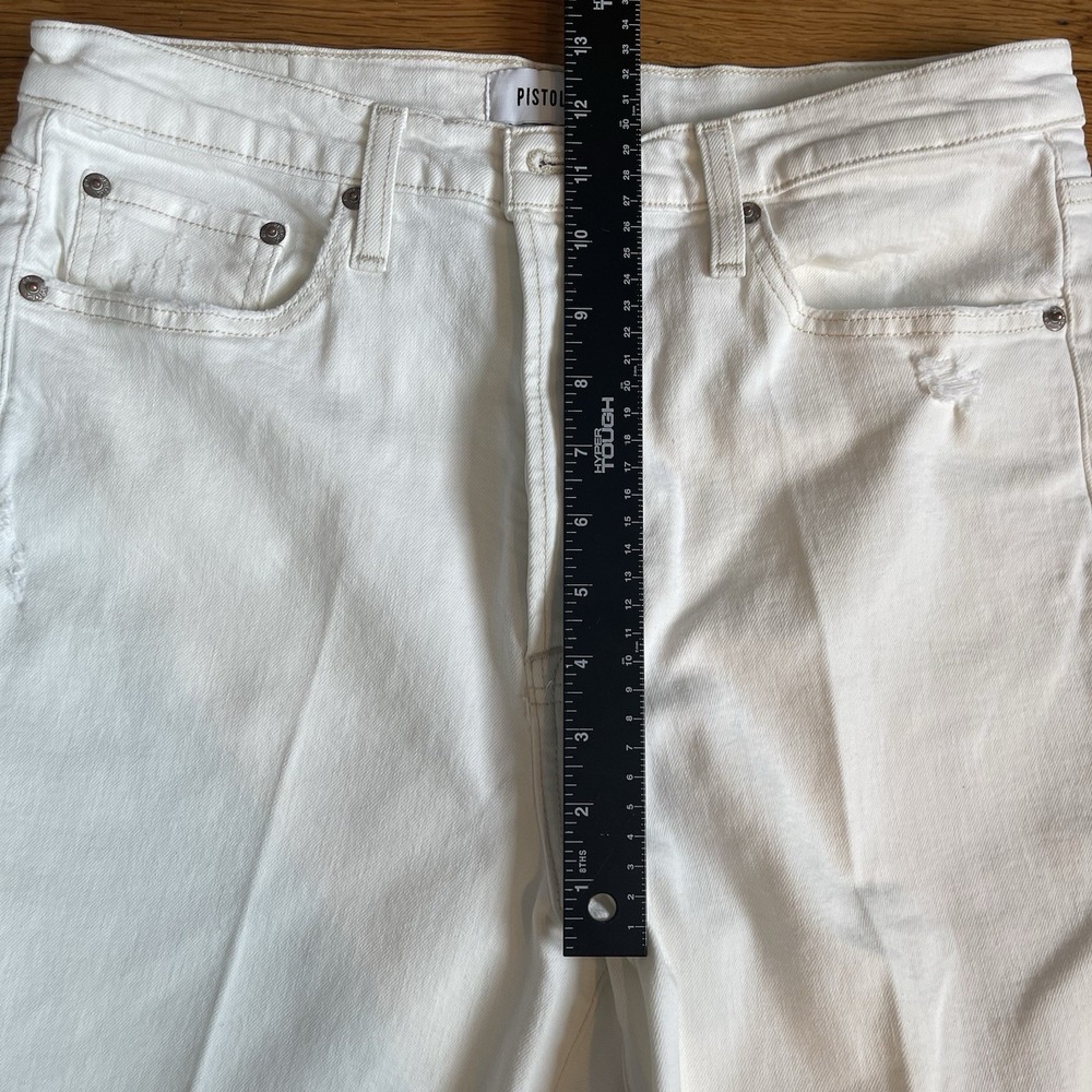 Pistola High Rise Straight Leg Cropped Jeans White Denim 31x24" Button Fly EUC - Picture 6 of 11
